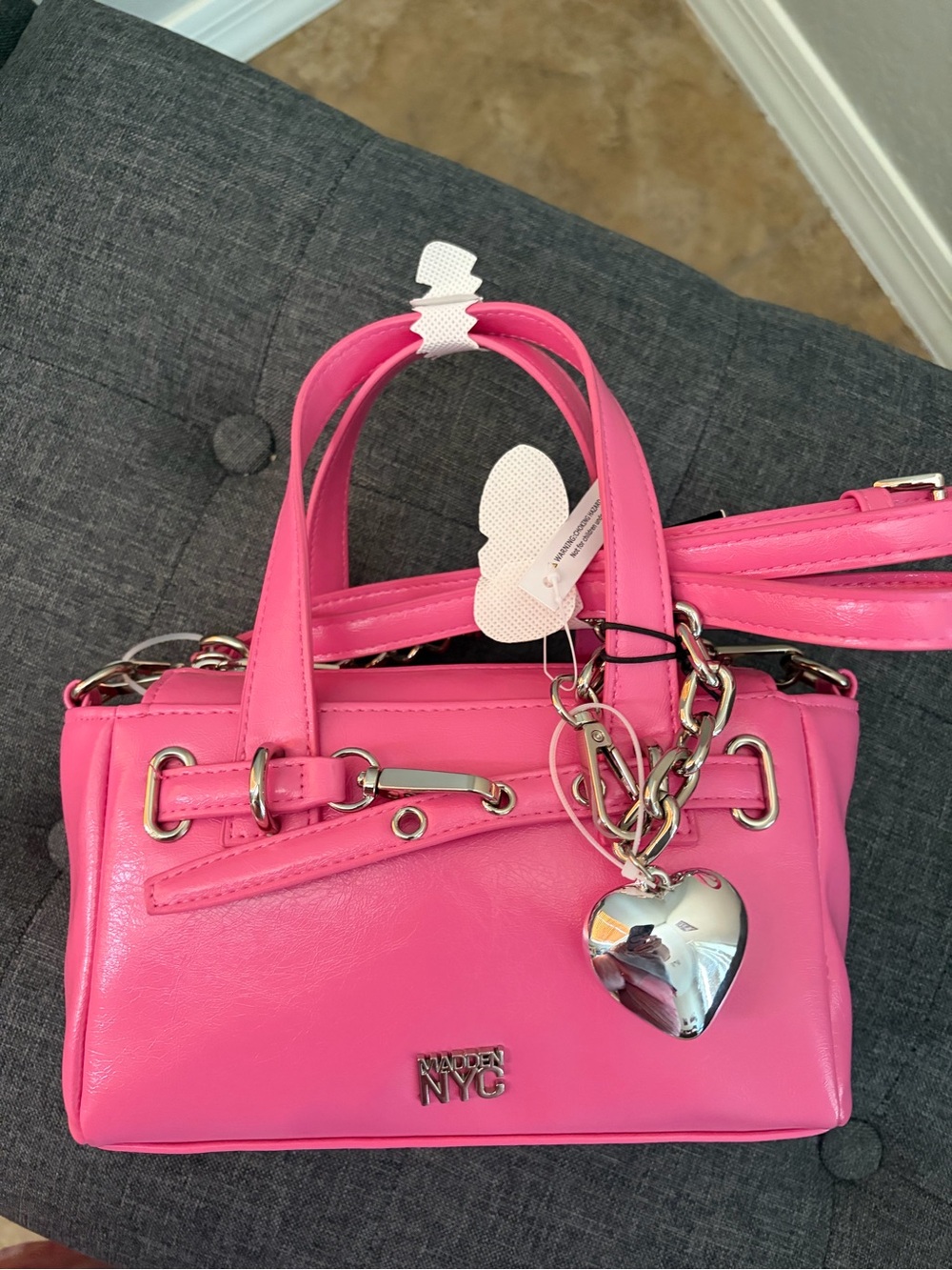 Blaque NYC Hot Pink Satchel with Silver Heart Charm